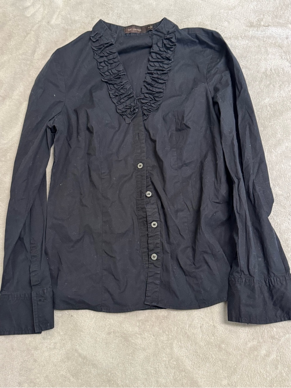 The Limited Black Ruffle V-Neck Button Front Blouse